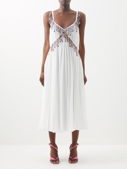 Christopher Kane - Beaded Pleated-georgette Midi Dress - Womens - Cream
