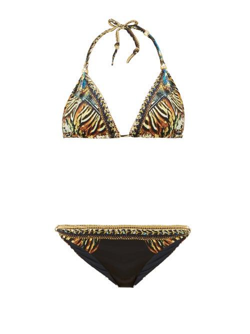 Matchesfashion.com Camilla - Lost Paradise Underwater-print Triangle Bikini - Womens - Black Multi