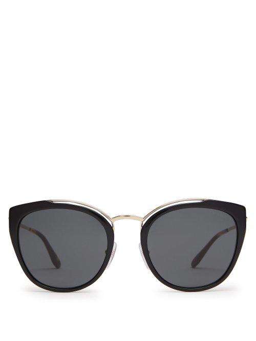 Matchesfashion.com Prada Eyewear - Cat Eye Acetate And Metal Sunglasses - Womens - Black