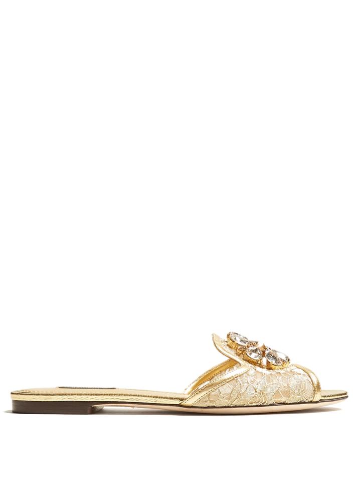 Dolce & Gabbana Belluci Crystal-embellished Lace Slides