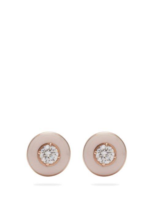 Matchesfashion.com Selim Mouzannar - Mina 18kt Rose Gold, Diamond & Enamel Earrings - Womens - Pink