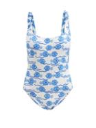 Matchesfashion.com Fisch - Select Fish-print Low-back Swimsuit - Womens - Blue Print