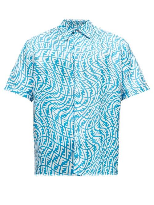 Fendi - Ff Vertigo-print Silk-twill Shirt - Mens - Blue Multi
