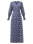 Matchesfashion.com Belize - Kaia Floral Print Cotton Seersucker Wrap Dress - Womens - Navy Print