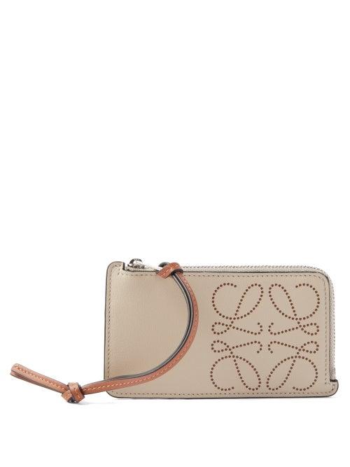 Loewe - Logo-perforated Zipped Leather Cardholder - Womens - Cream