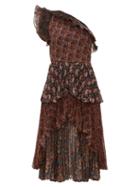 Matchesfashion.com Altuzarra - Kamala Paisley Print One Shoulder Chiffon Dress - Womens - Brown Multi