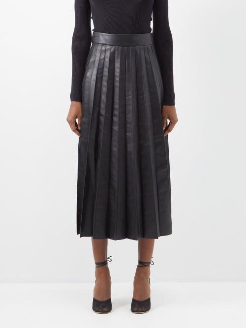 Frame - Pleated Leather Skirt - Womens - Black