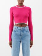 Paco Rabanne - Crystal-embellished Ribbed-knit Cropped Top - Womens - Mid Pink