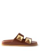 Valentino Garavani - One Stud Leather Slides - Womens - Brown