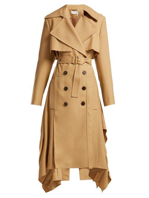 Matchesfashion.com Chlo - Pleated Hem Wool Gabardine Trench Coat - Womens - Light Brown