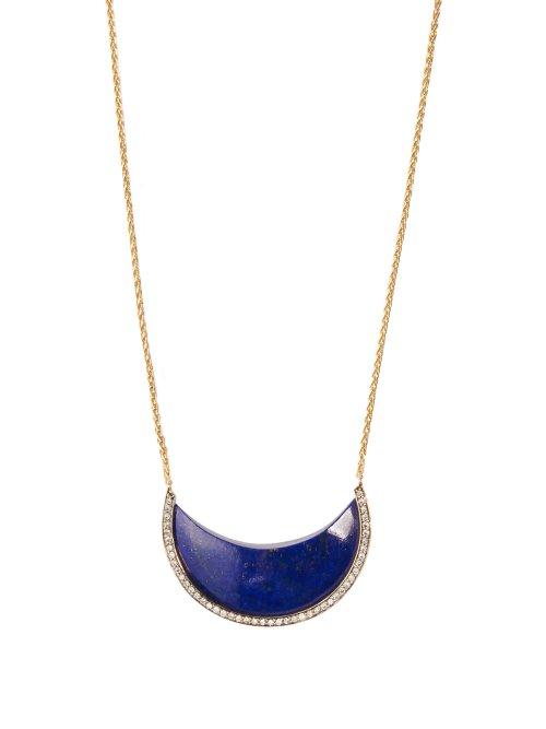 Matchesfashion.com Noor Fares - Chandra Crescent Gold, Lapis And Diamond Necklace - Womens - Blue