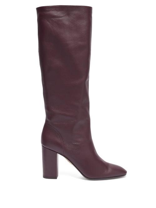Matchesfashion.com Aquazzura - Boogie 85 Block-heel Leather Knee-high Boots - Womens - Burgundy