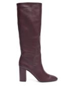Matchesfashion.com Aquazzura - Boogie 85 Block-heel Leather Knee-high Boots - Womens - Burgundy