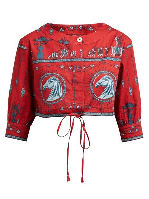 Matchesfashion.com Le Sirenuse, Positano - Emma Diefenback Cropped Cotton Top - Womens - Red Print