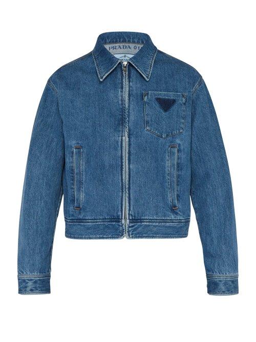 Matchesfashion.com Prada - Washed Logo Denim Jacket - Mens - Blue