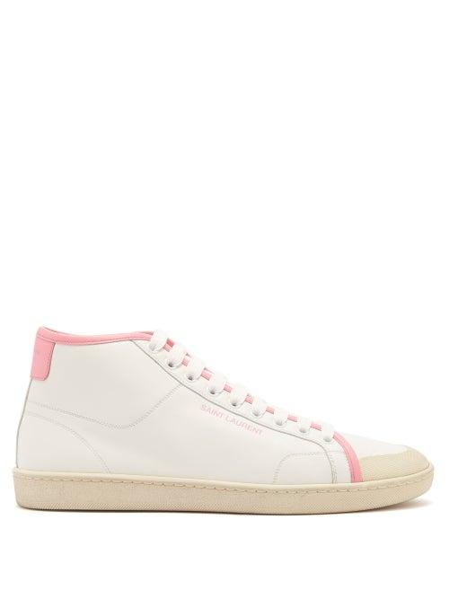 Ladies Shoes Saint Laurent - Sl 39 Contrast-trim Leather High-top Trainers - Womens - Pink White