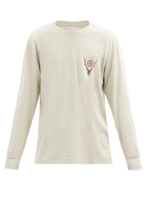 Matchesfashion.com South2 West8 - Logo-print Jersey Long-sleeved T-shirt - Mens - Beige