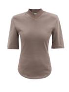 Ladies Rtw The Attico - Padded-shoulder Cotton-jersey T-shirt - Womens - Light Brown