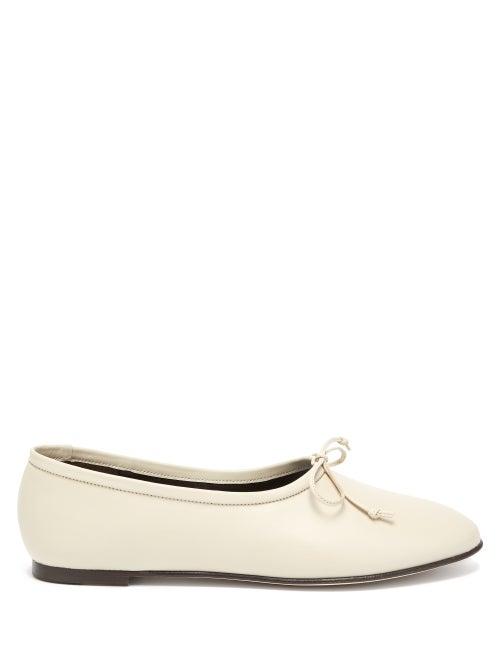 Matchesfashion.com By Far - Agnes High Cut Leather Ballet Flats - Womens - Cream