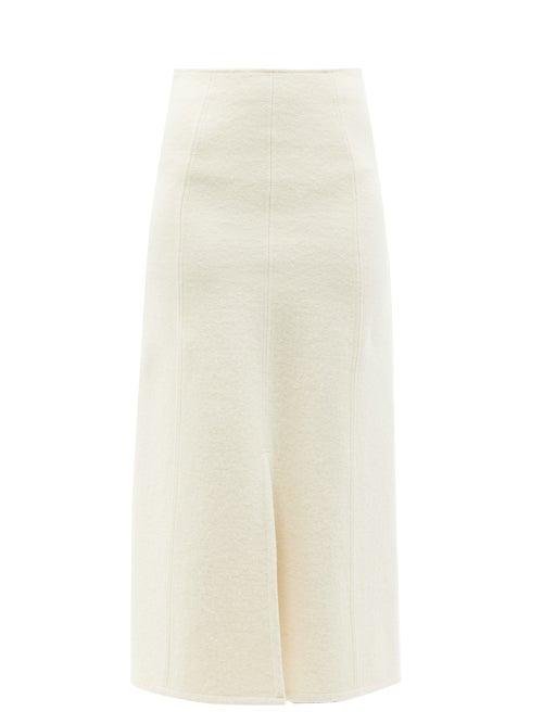 Jil Sander - Slit-hem Cotton-blend Boucl Midi Skirt - Womens - Cream