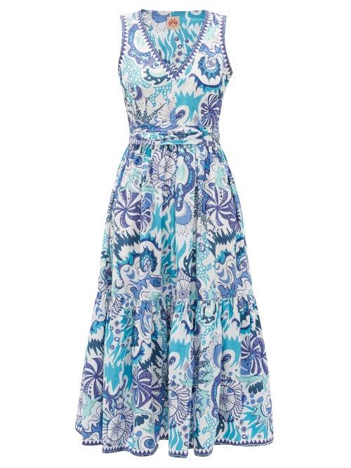 Matchesfashion.com Le Sirenuse, Positano - Evelin Psycho-print Cotton Midi Dress - Womens - Blue Print