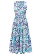 Matchesfashion.com Le Sirenuse, Positano - Evelin Psycho-print Cotton Midi Dress - Womens - Blue Print