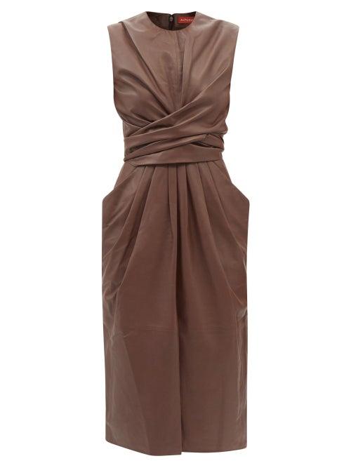 Altuzarra - Tippi Gathered Leather Midi Dress - Womens - Burgundy