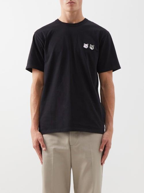 Maison Kitsun - Double Fox Head-patch Cotton T-shirt - Mens - Black