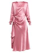 Matchesfashion.com Alessandra Rich - Gathered Silk Charmeuse Midi Dress - Womens - Pink