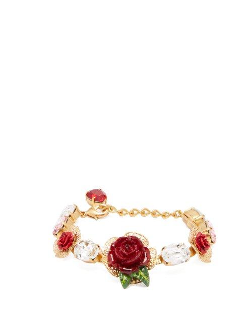 Matchesfashion.com Dolce & Gabbana - Rose And Crystal Bracelet - Womens - Red