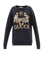 Gucci - Tiger Embroidered Cotton-jersey Sweatshirt - Womens - Black