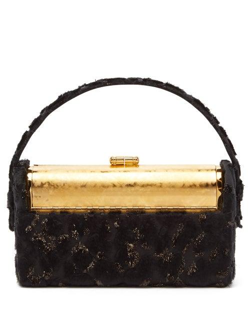 Matchesfashion.com Bienen-davis - Rgine Flocked Leopard Devor Minaudire Clutch - Womens - Black