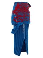 Matchesfashion.com Matty Bovan - Draped Ribbed-knit Wool Skirt - Womens - Blue Multi