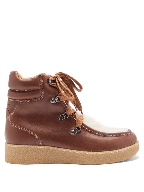 Matchesfashion.com Isabel Marant - Alpica Shearling-lined Leather Boots - Womens - Tan White