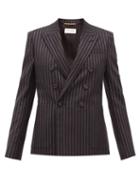 Matchesfashion.com Saint Laurent - Double-breasted Lam-striped Wool-blend Jacket - Womens - Black Silver
