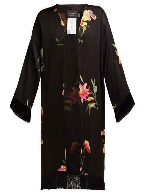 Matchesfashion.com Etro - Meadows Lily Print Satin Kimono Jacket - Womens - Black Multi