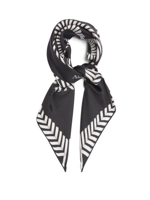 Alexander Mcqueen - Whipstitch Logo-print Silk Scarf - Womens - Black White