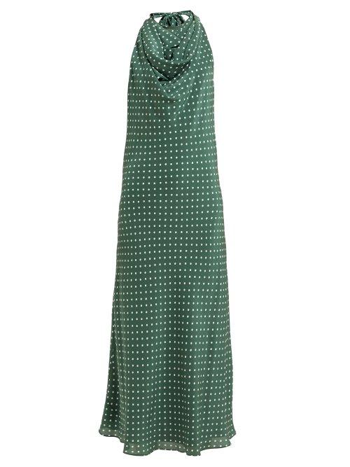 Matchesfashion.com Raey - Halterneck Polka Dot Silk Dress - Womens - Green Print
