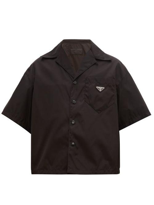 Matchesfashion.com Prada - Logo Plaque Nylon Gabardine Bowling Shirt - Mens - Black