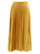 Matchesfashion.com Valentino - Logo-embroidered Pleated Velvet-jersey Midi Skirt - Womens - Gold