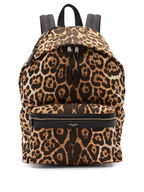 Matchesfashion.com Saint Laurent - City Leopard-print Canvas Backpack - Mens - Multi