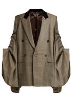 Matchesfashion.com Junya Watanabe - Houndstooth Check Ruched Sleeve Wool Blazer - Womens - Beige Multi