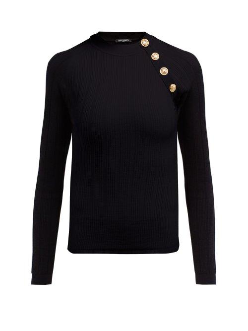 Matchesfashion.com Balmain - Ribbed Wool Blend Top - Womens - Black