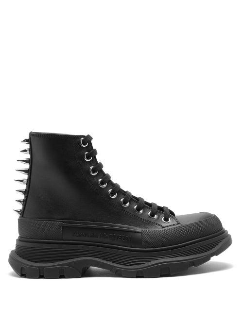 Alexander Mcqueen - Tread Slick Spiked Exaggerated-sole Leather Boots - Womens - Black