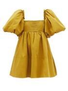 Aje - Casabianca Puff-sleeve Cotton Mini Dress - Womens - Khaki