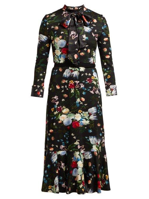 Matchesfashion.com Erdem - Hilma Edith Print Midi Dress - Womens - Black Multi