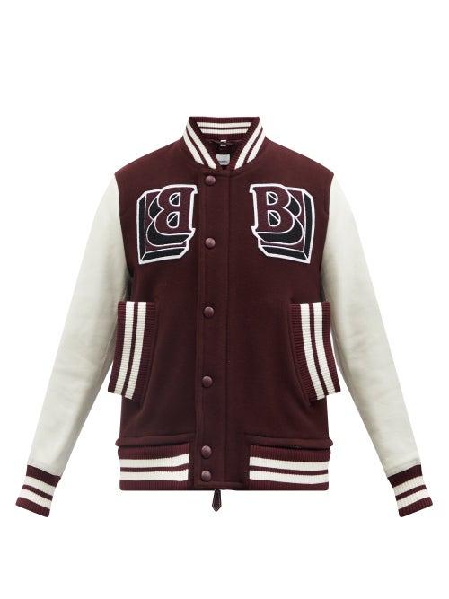 Burberry - Logo-patch Leather-trim Wool-blend Varsity Jacket - Mens - Red
