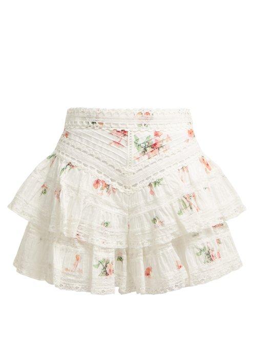Matchesfashion.com Zimmermann - Heathers Pintuck Frill Shorts - Womens - White Multi