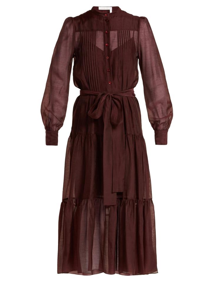 See By Chloé Tie-waist Pleated Voile Dress