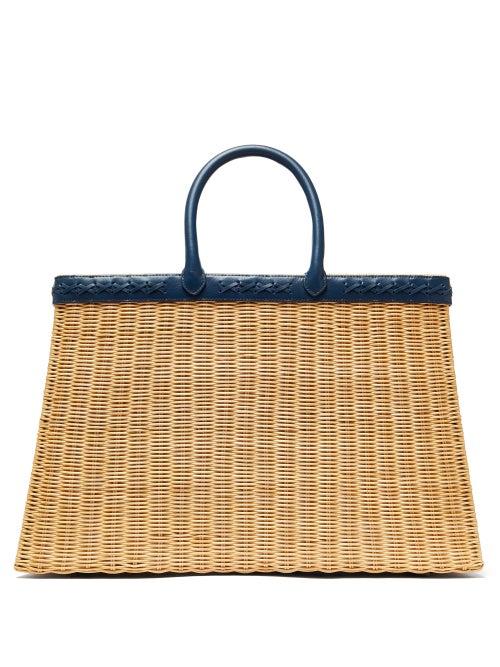 Matchesfashion.com Sparrows Weave - The Tote Large Wicker And Leather Basket Bag - Womens - Navy Multi